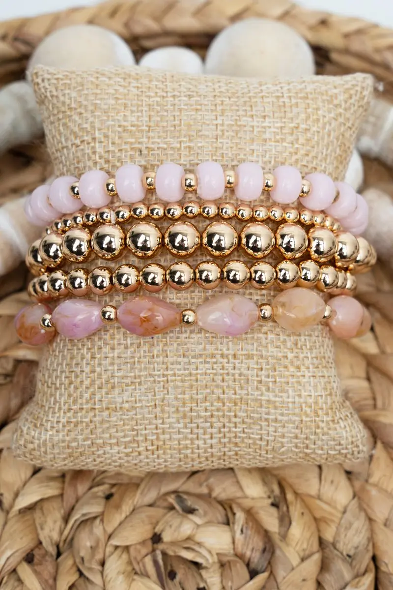 Golden Hour Plans Pink Beaded Bracelet Set