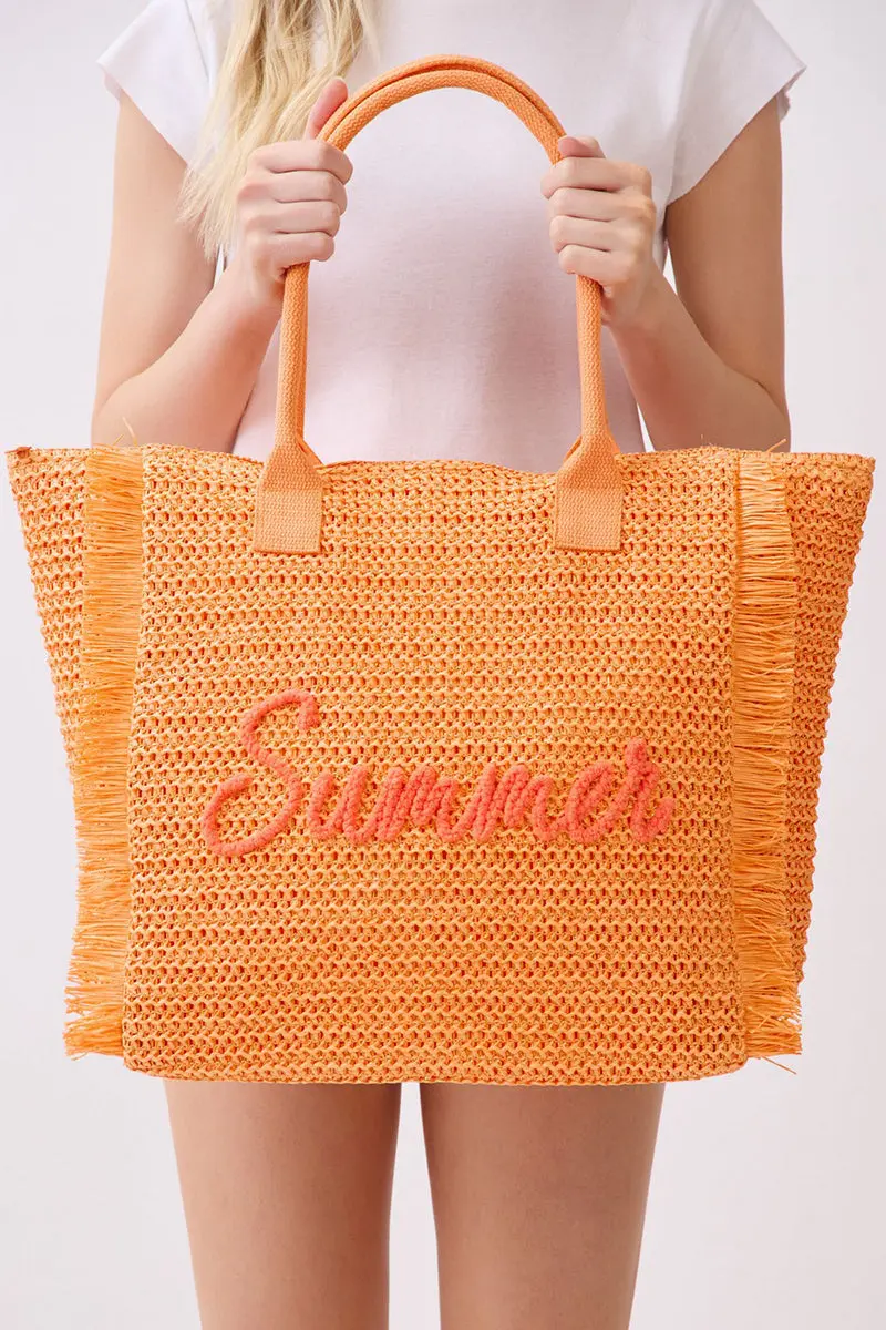 Golden Hour Summer Script Orange Straw Tote