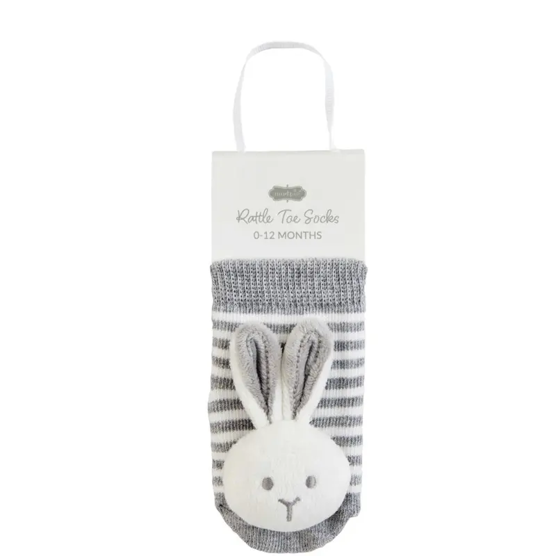 Gray Bunny Rattle Toe Socks by Mudpie
