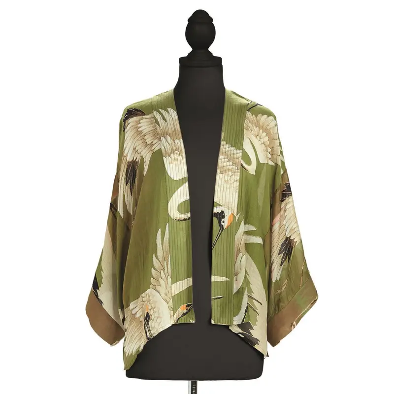 Great Heron Short Kimono - Green