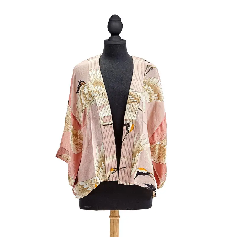 Great Heron Short Kimono - Pink