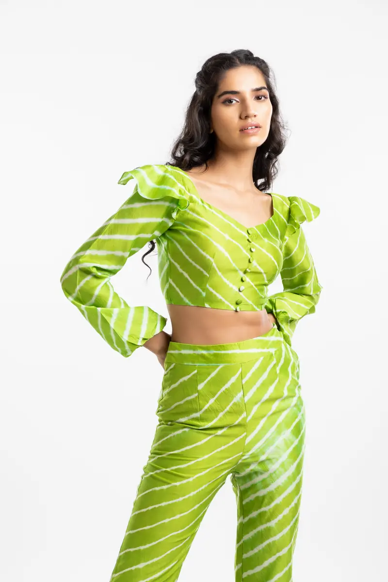 Green Bishop Sleeves Crop Top