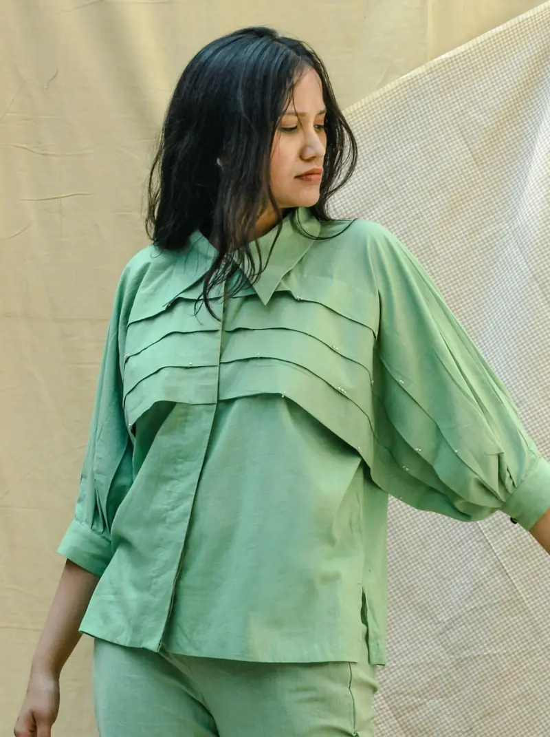 Green Collar Cotton Shirt
