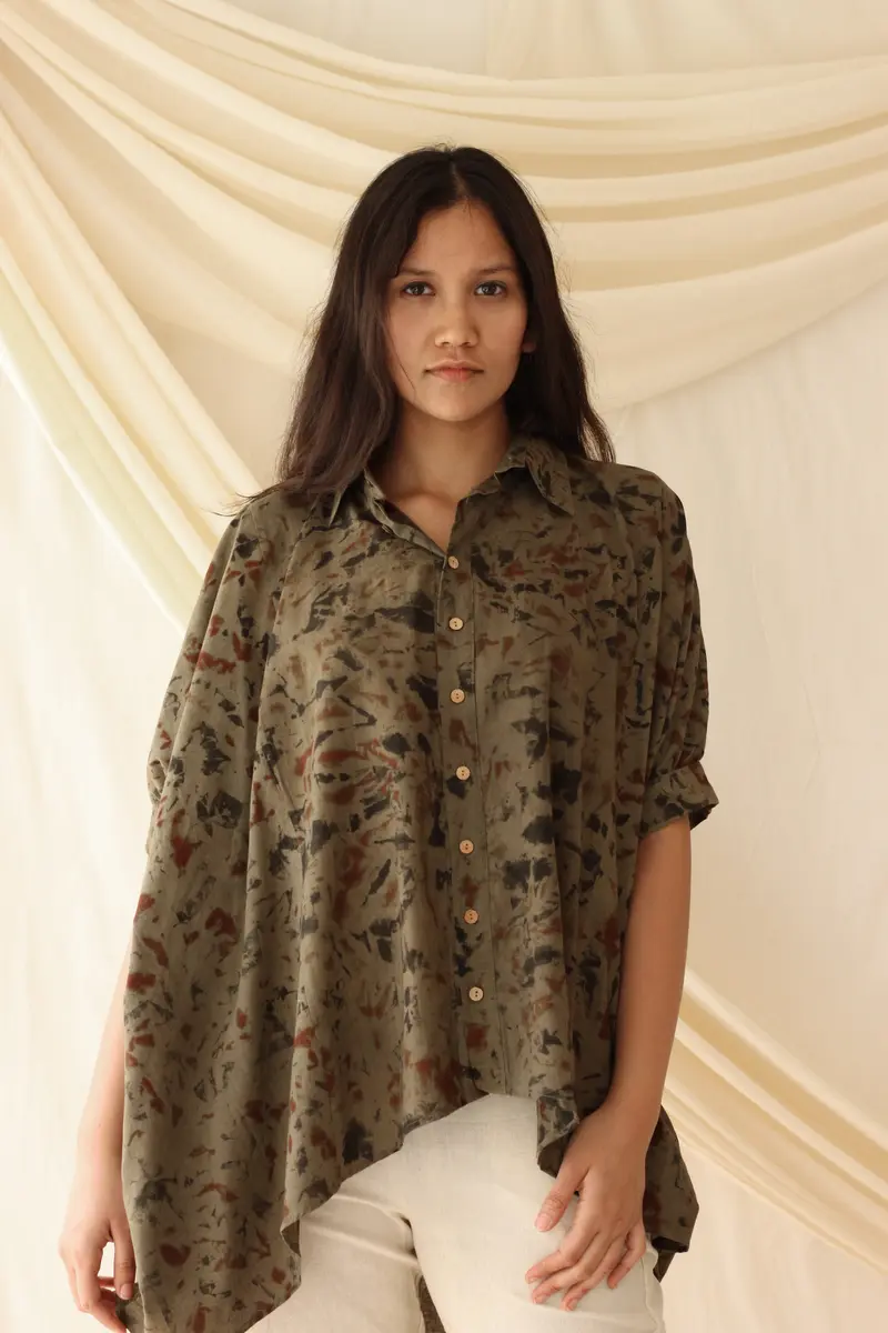 Green Embroidered Ombre Dye Shirt