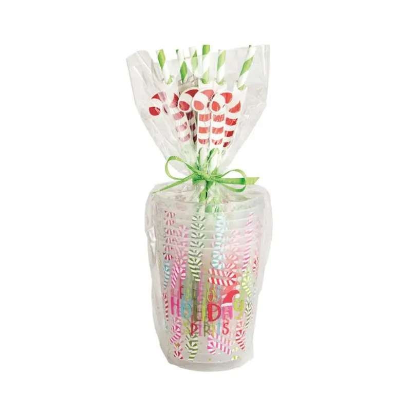 Green Holiday Party Cup & Straw Set