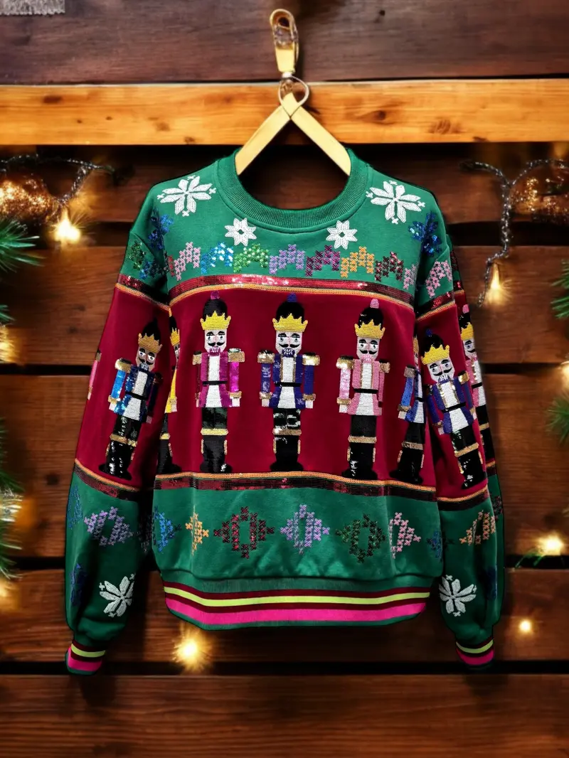 Green Multi Vintage Nutcracker & Needlepoint Snowflake Sweatshirt