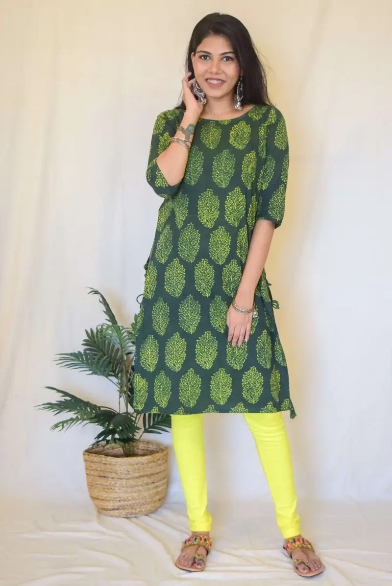 Green Printed Kurta