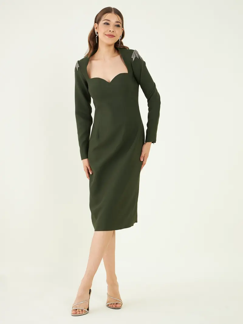 Green Regular Fit Crepe Dress