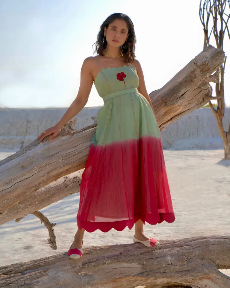 Green Silk Midi Dress