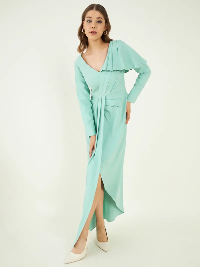 Green Slit Fine Crepe Dress
