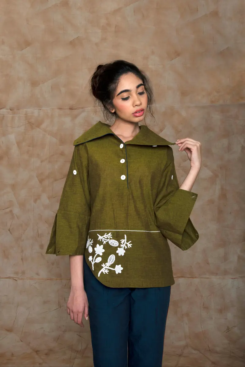 Green Tunic Top with Embroidery