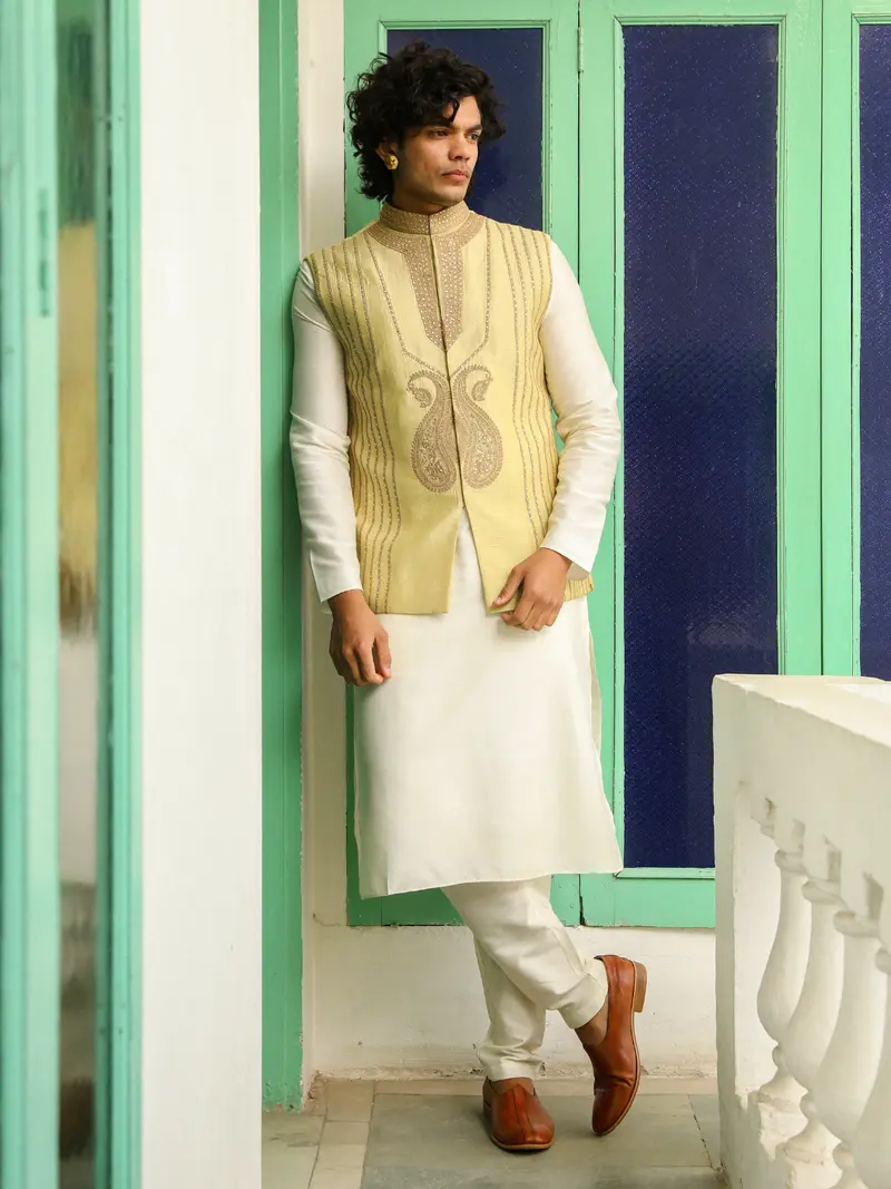 Green Zari Embroidered Silk Jacket