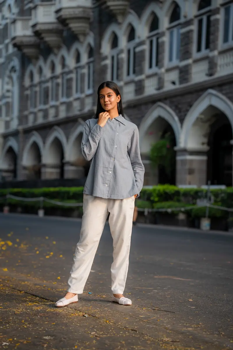 Grey Button-Down Handwoven Shirt