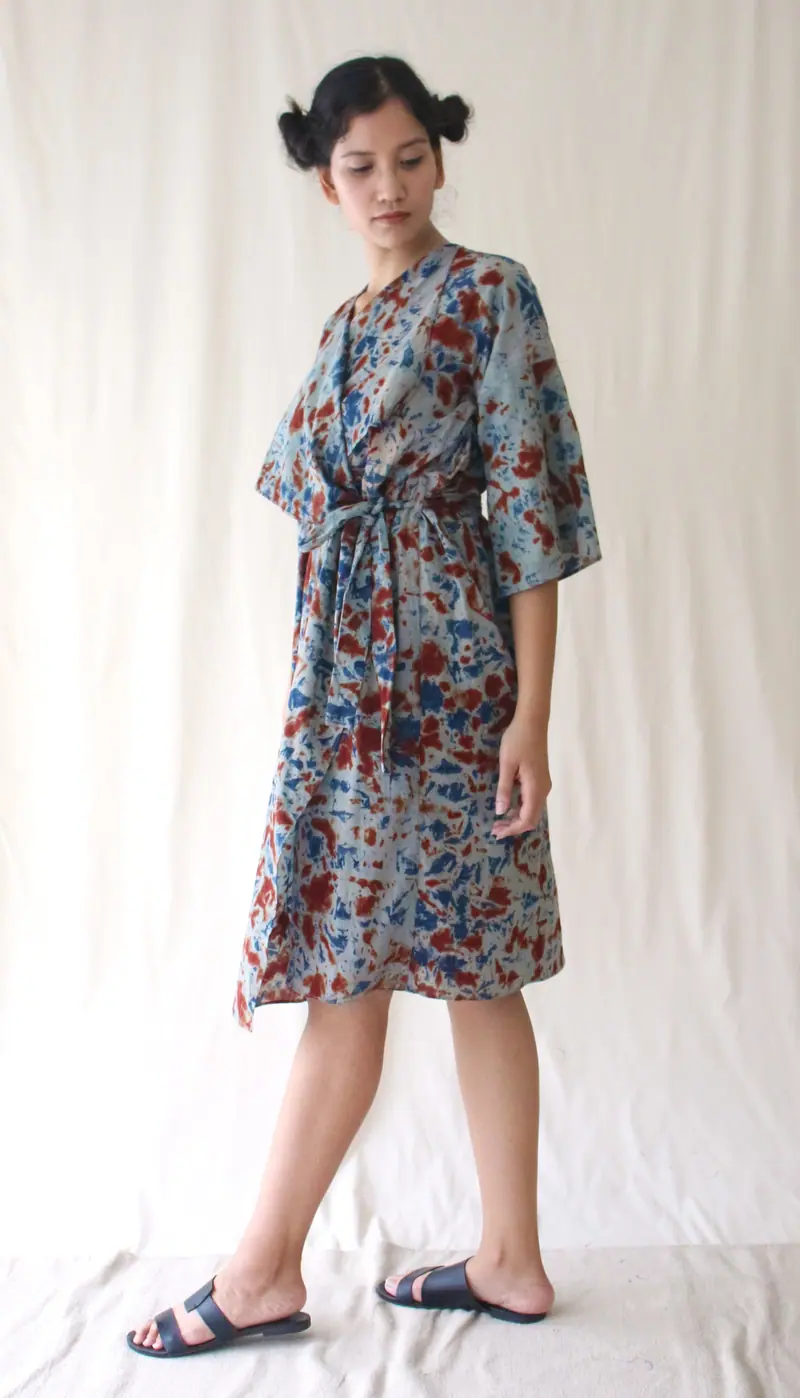 Grey Cotton Ombre Dye Wrap Dress