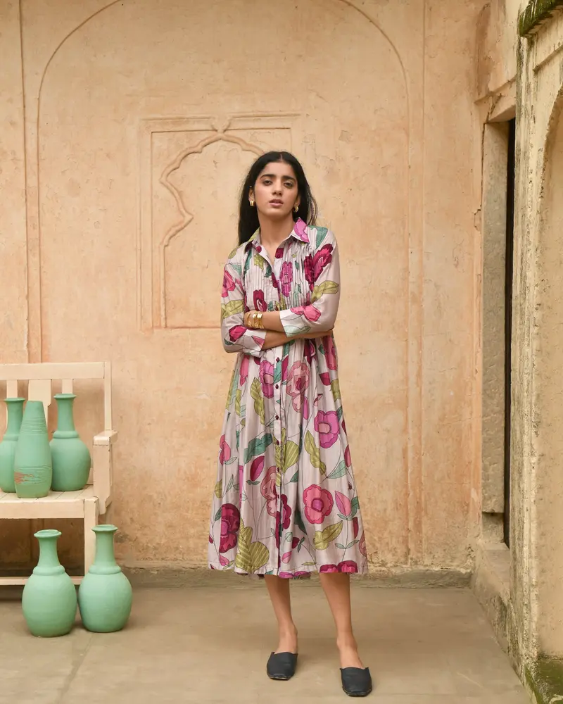 Grey Printed Shirt Dress