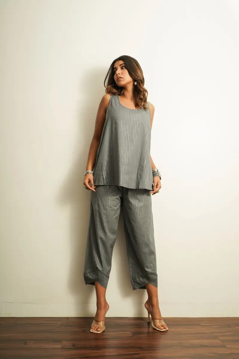 Grey Textured Cotton Co-ord Set