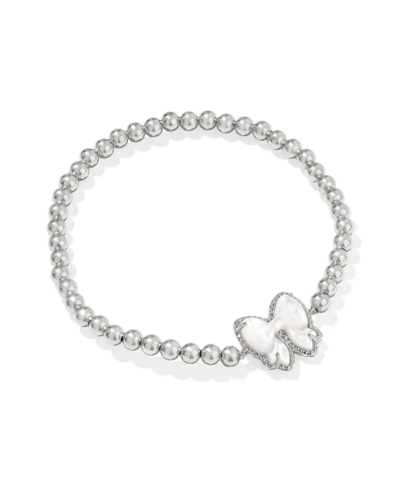 Haley Bow Silver Stretch Bracelet in Ivory