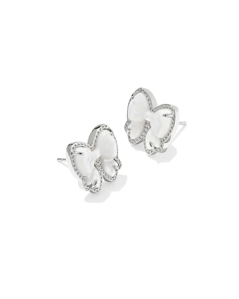 Haley Bow Silver Stud Earrings in Ivory