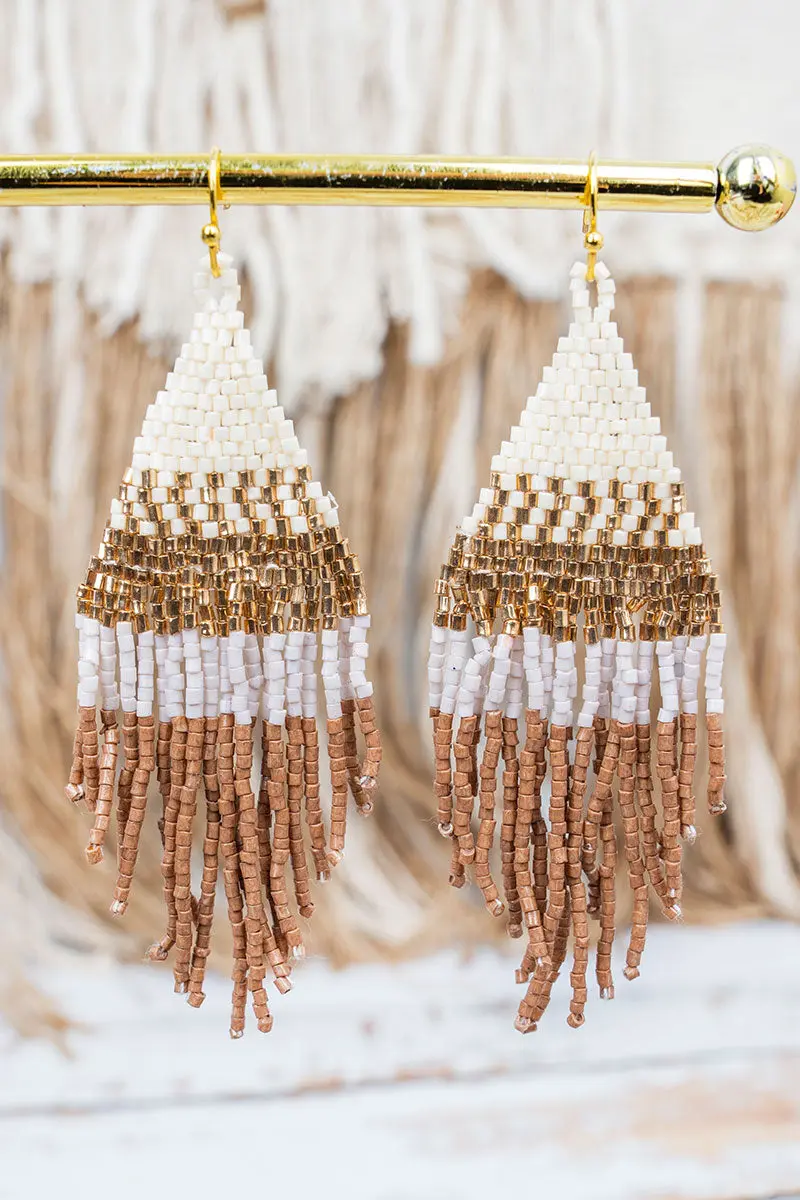 Halimond Hill Brown Multi Seed Bead Fringe Earrings