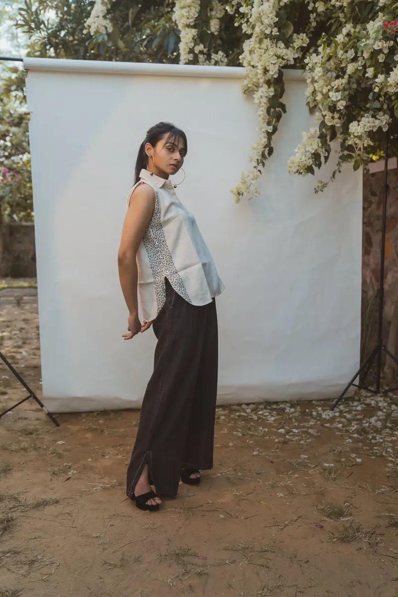 Halter Neck Blouse & Side Slit Pants