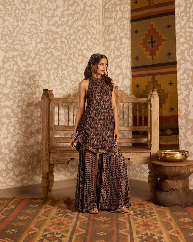 Halter neck tunic with sharara pants