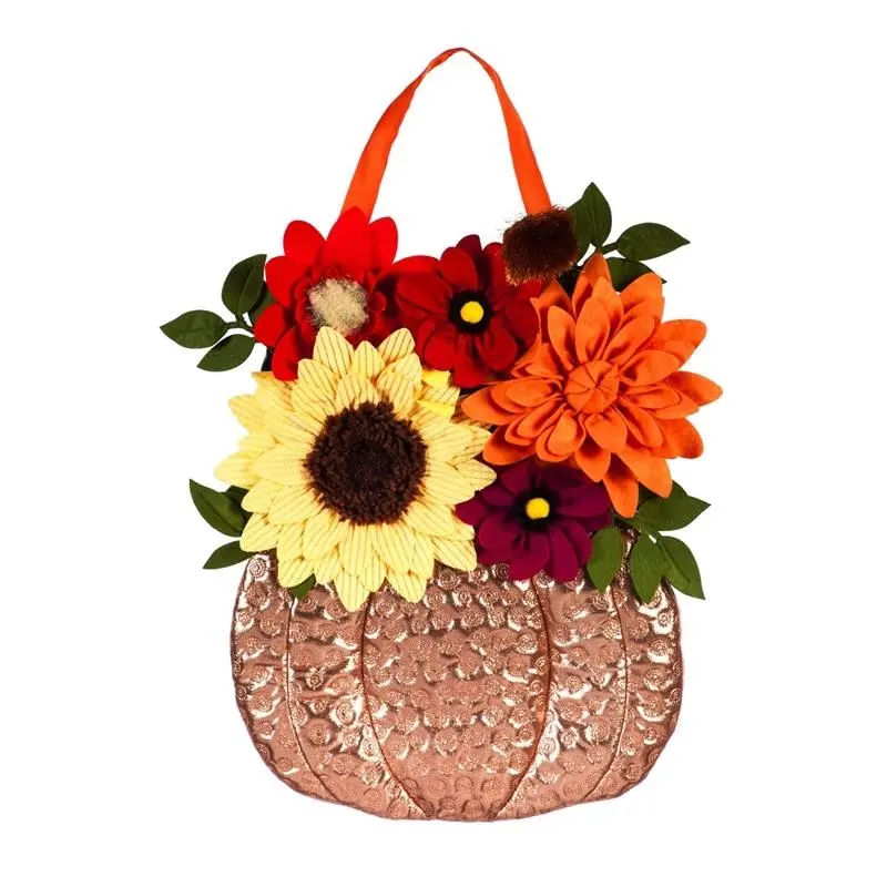 Hammered Copper Pumpkin Floral Door Decor by Evergreen