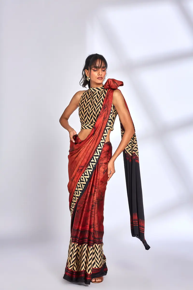 Hand Printed Saree with Multicolor Pallu