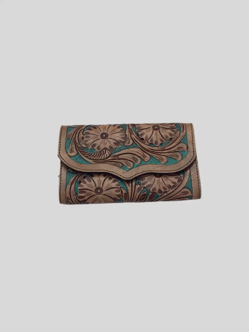 Hand Tooled Leather Wallet Clutch