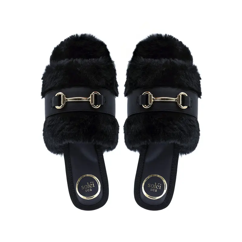 Hanni Black Belted Fur Clog