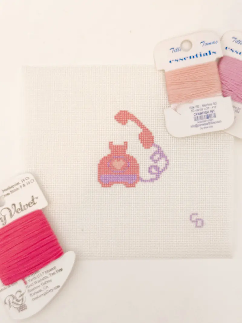 Heart Telephone Needlepoint Canvas, 2”x2” Mini Needlepoint Canvas