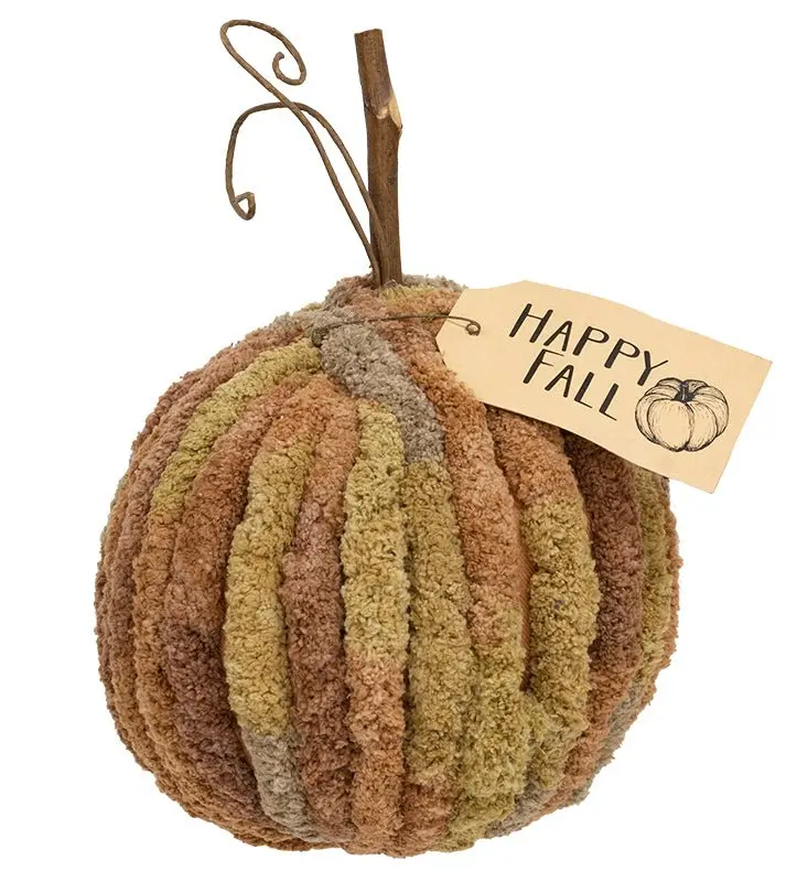 Hearthside Harvest Chenille “Happy Fall” Pumpkin – 7.5"