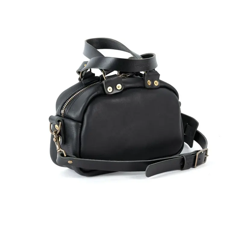 HOFFMAN LEATHER CROSSBODY BAG - MINI - BLACK | BLACK STRAPS