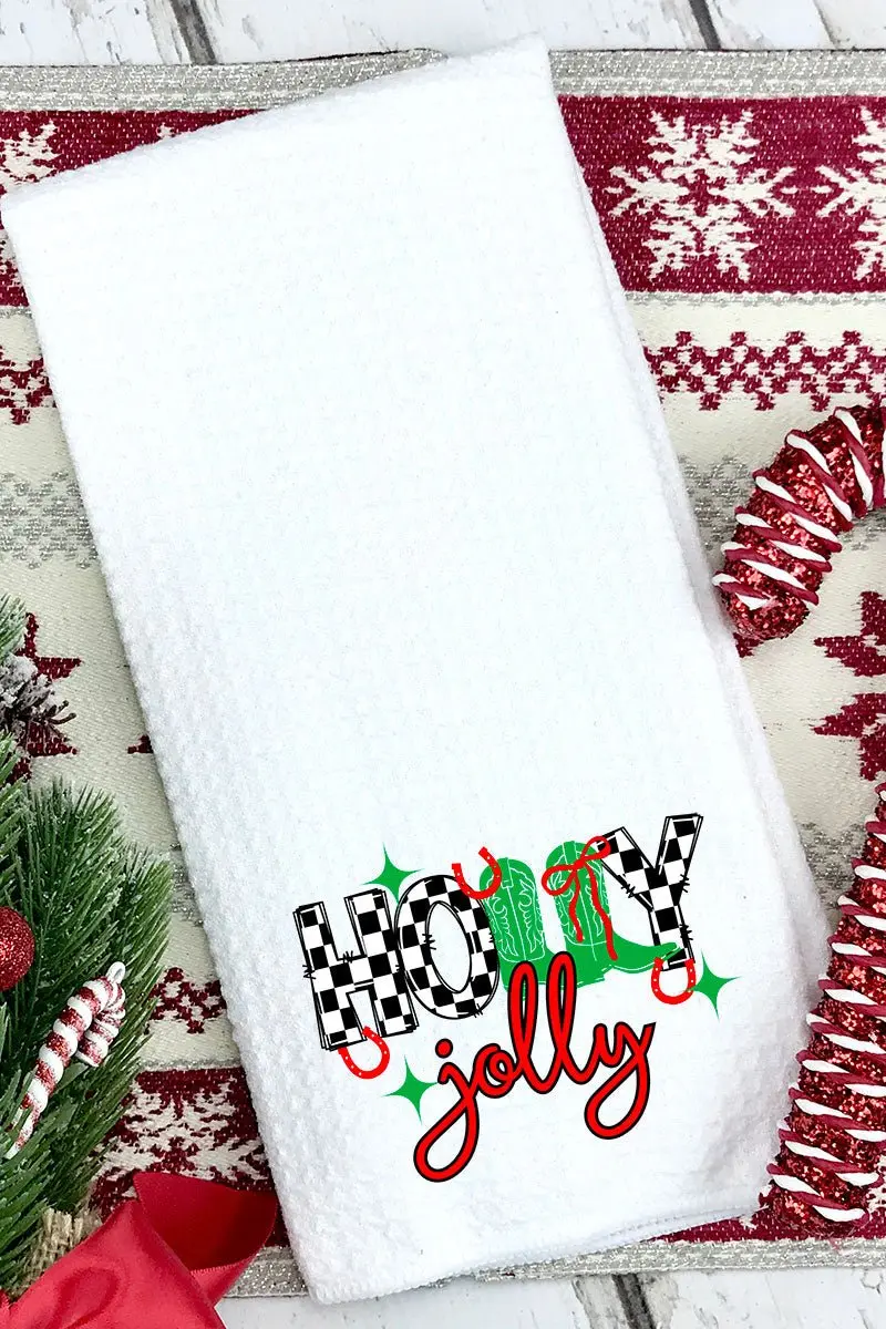 Holly Jolly Boots Waffle Kitchen Towel
