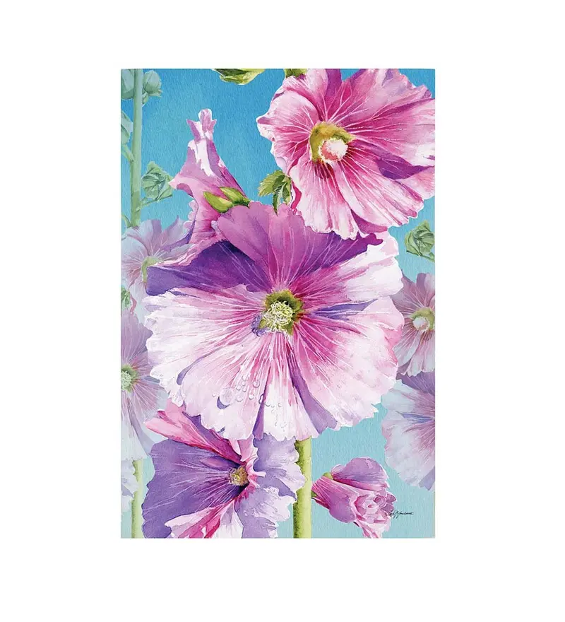 Hollyhocks Garden Suede Flag