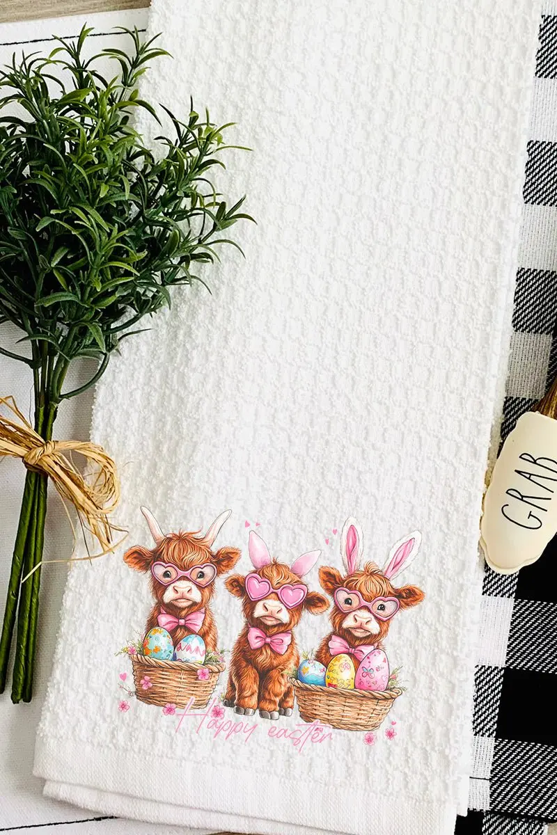 Hoppy Highland Easter Waffle Kitchen Towel