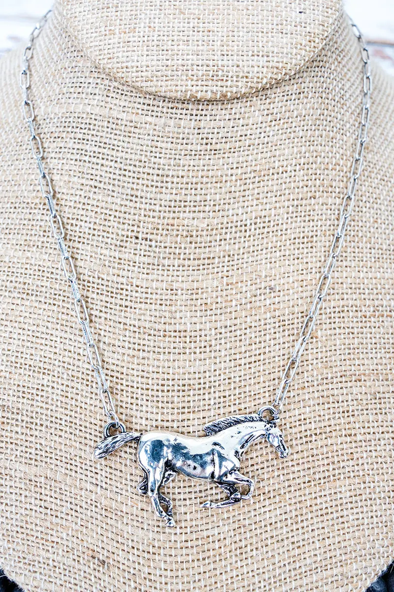 Horsepower Silvertone Necklace