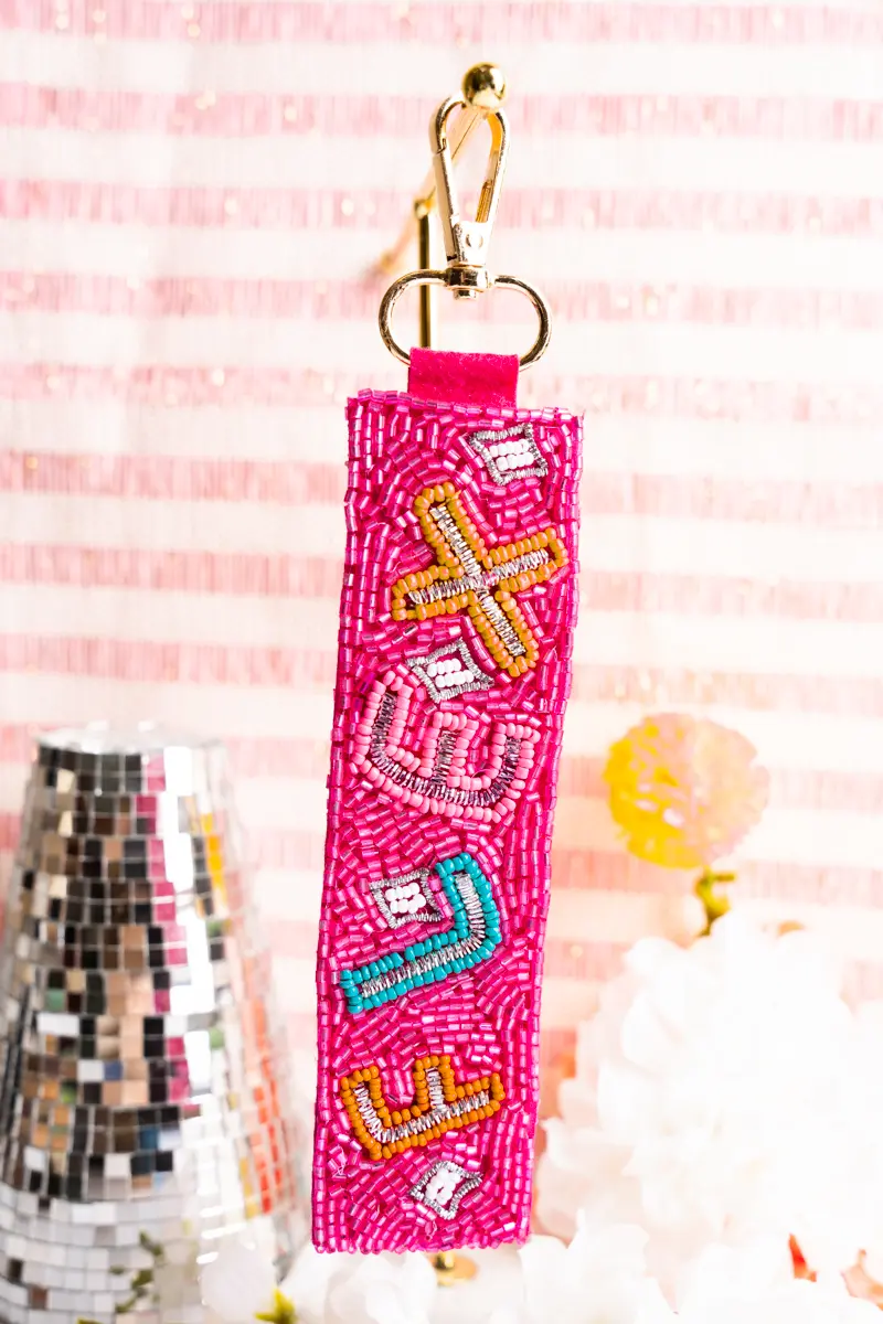 Hot Pink 'Flex' Seed Bead Wristlet Keychain