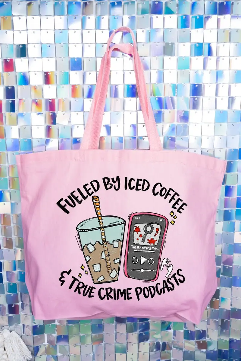 Iced Coffee & True Crime Canvas Jumbo Tote