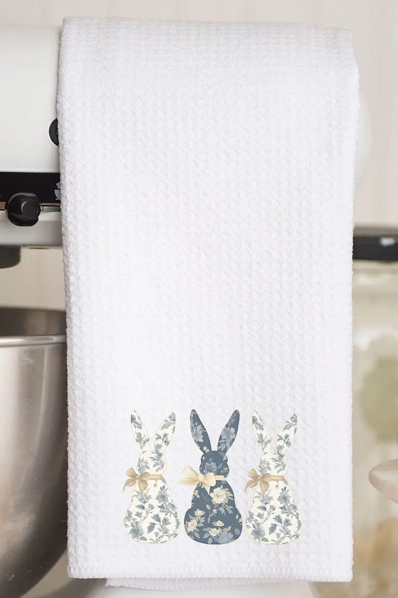 Indigo Bunny Trio Waffle Kitchen Towel