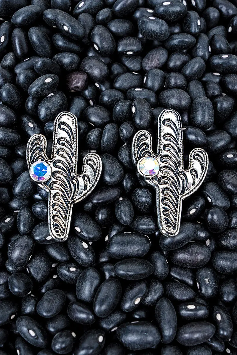 Iridescent Clifton Cactus Silvertone Earrings