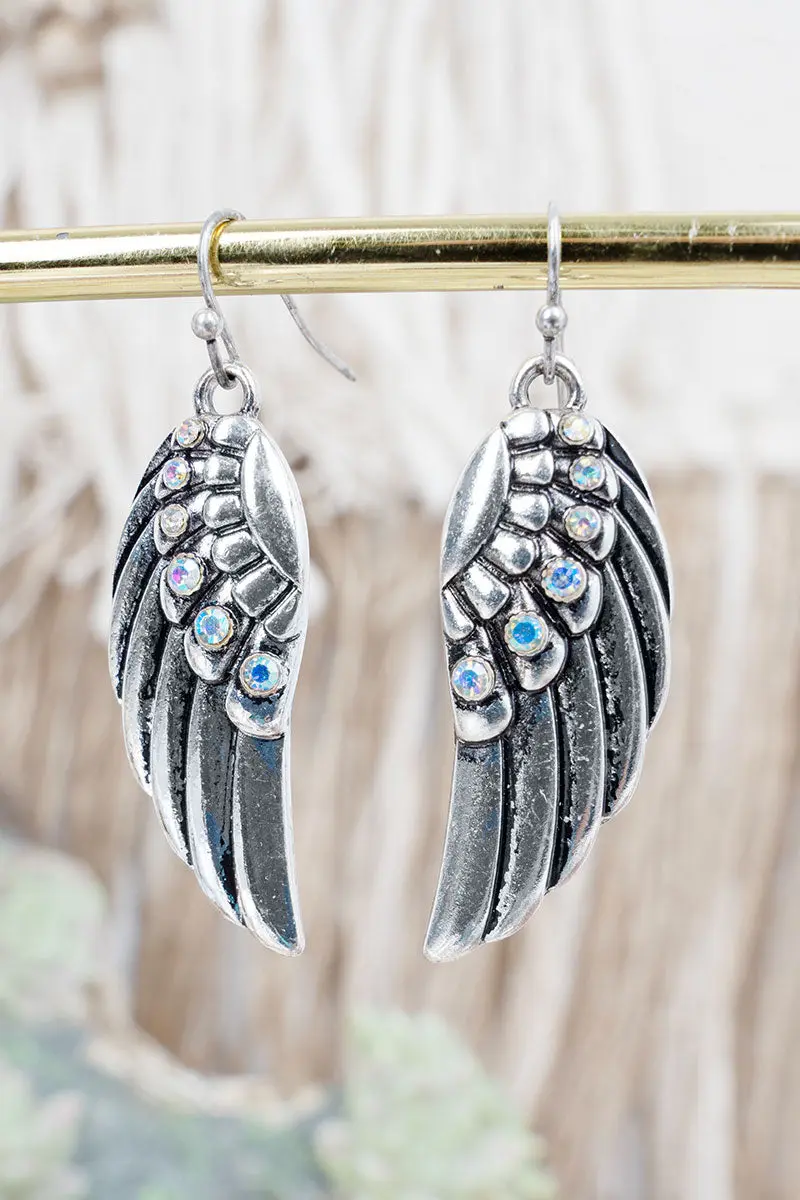 Iridescent I'll Fly Away Silvertone Earrings