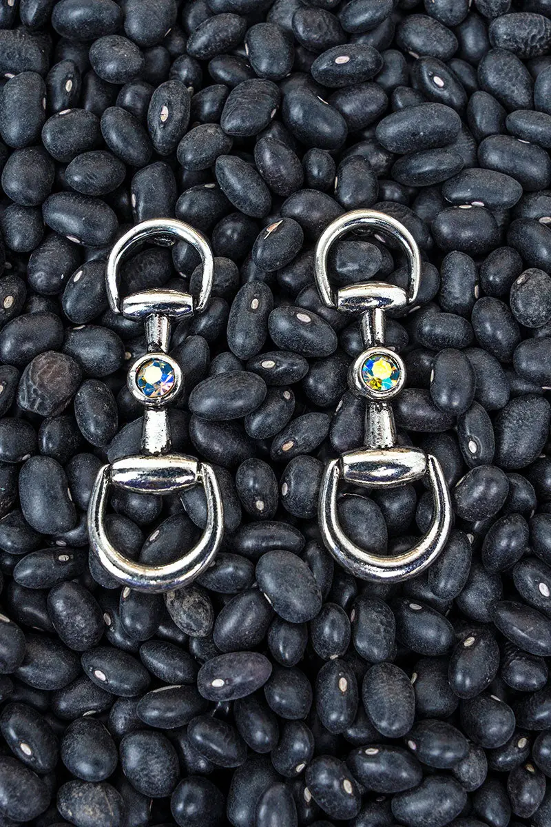 Iridescent Modern Bridle Silvertone Earrings