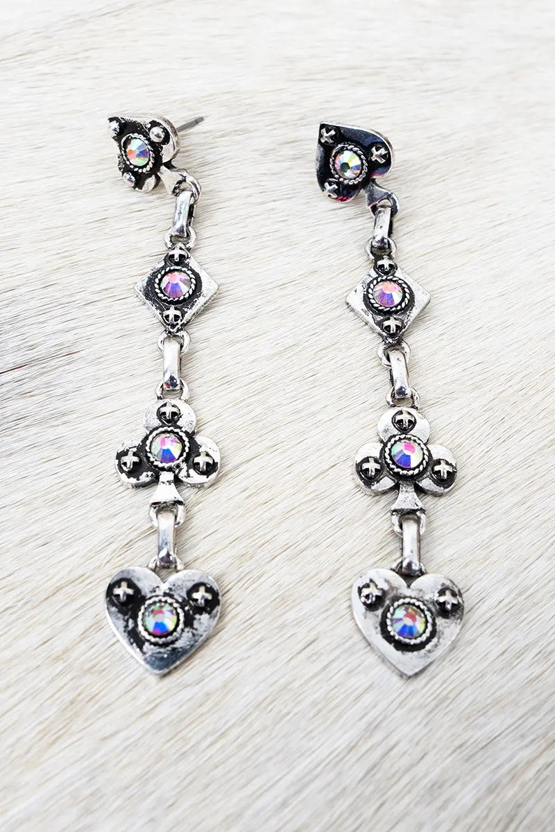 Iridescent Royal Gambit Silvertone Earrings
