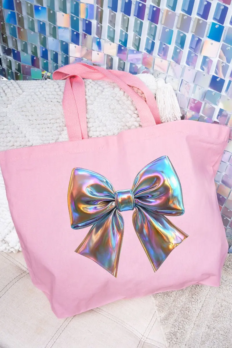 Iridescent Satin Bow Canvas Jumbo Tote