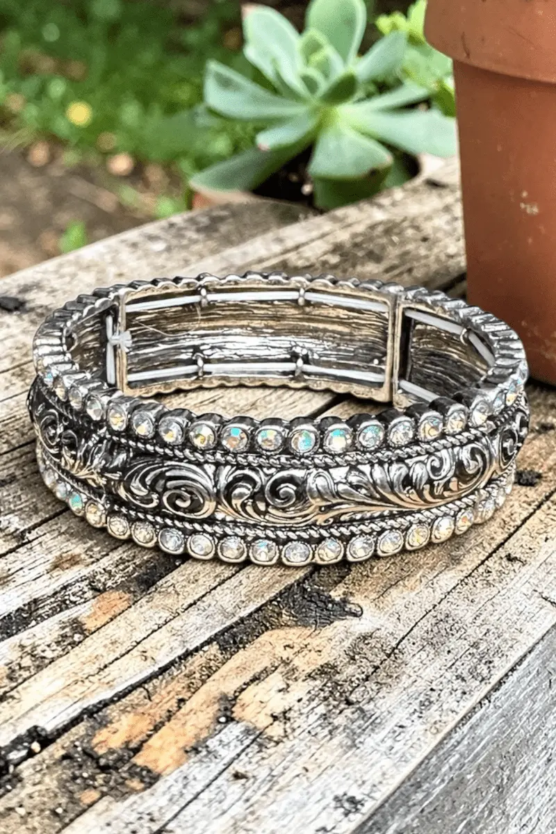 Iridescent Stoneflare Silvertone Bracelet