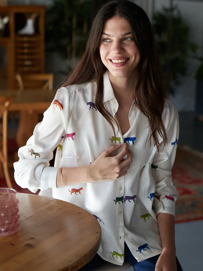 Isabella Fluid White Leopards Shirt