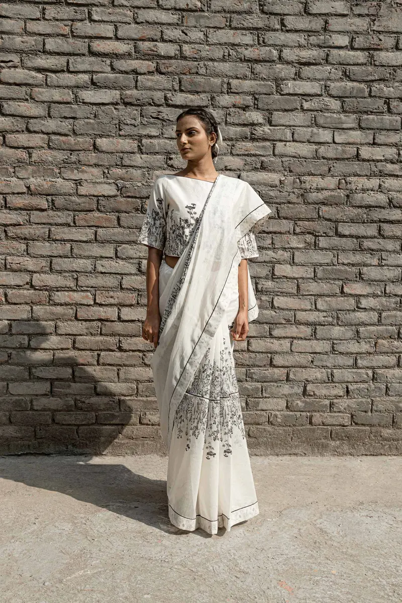 Ivory Chanderi Saree