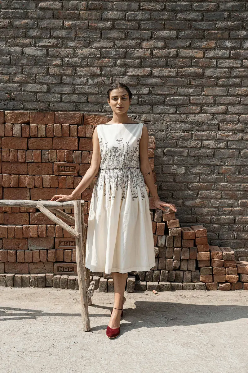 Ivory Knife Pleat Dress