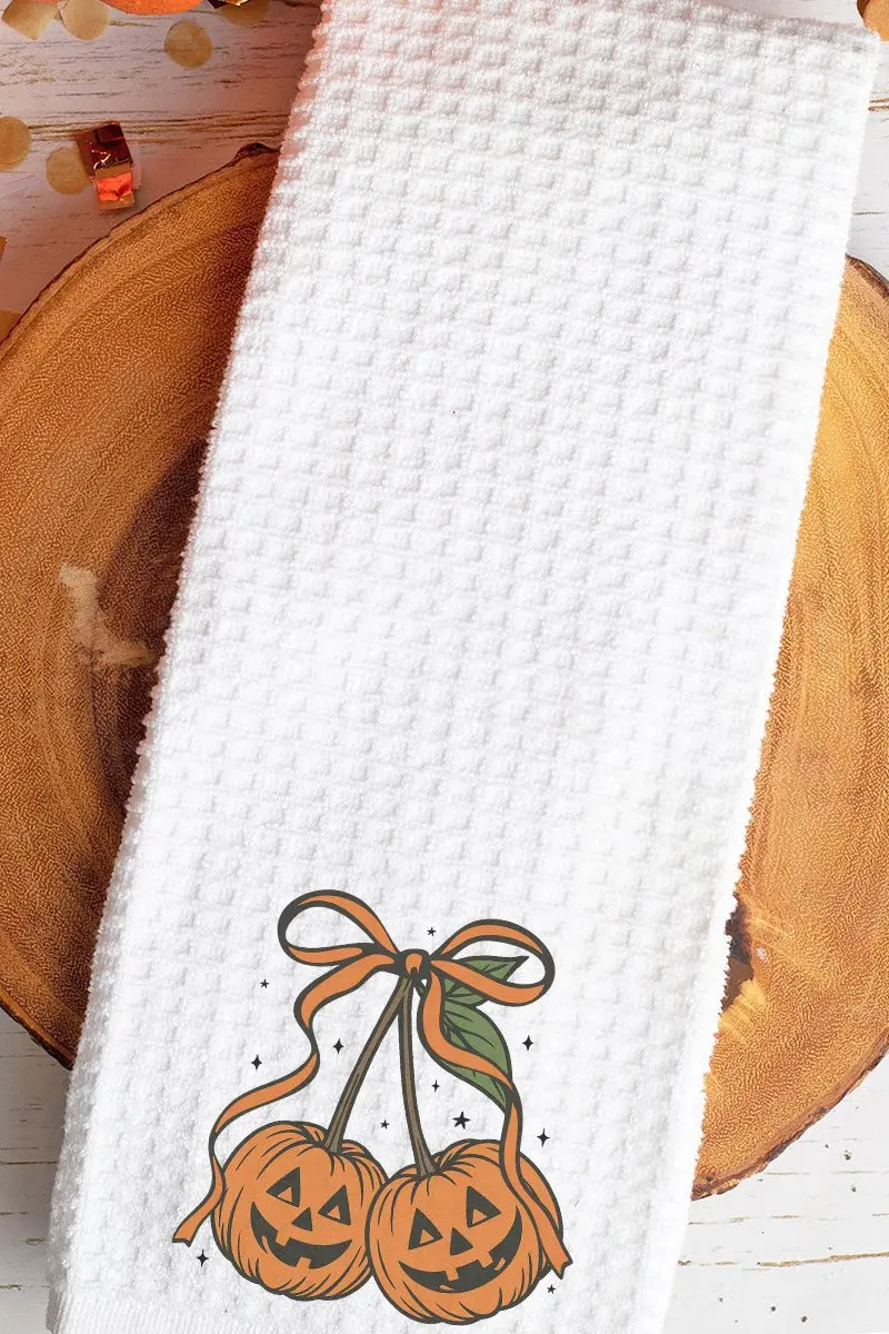 Jack-O'-Lantern Cherries Waffle Kitchen Towel