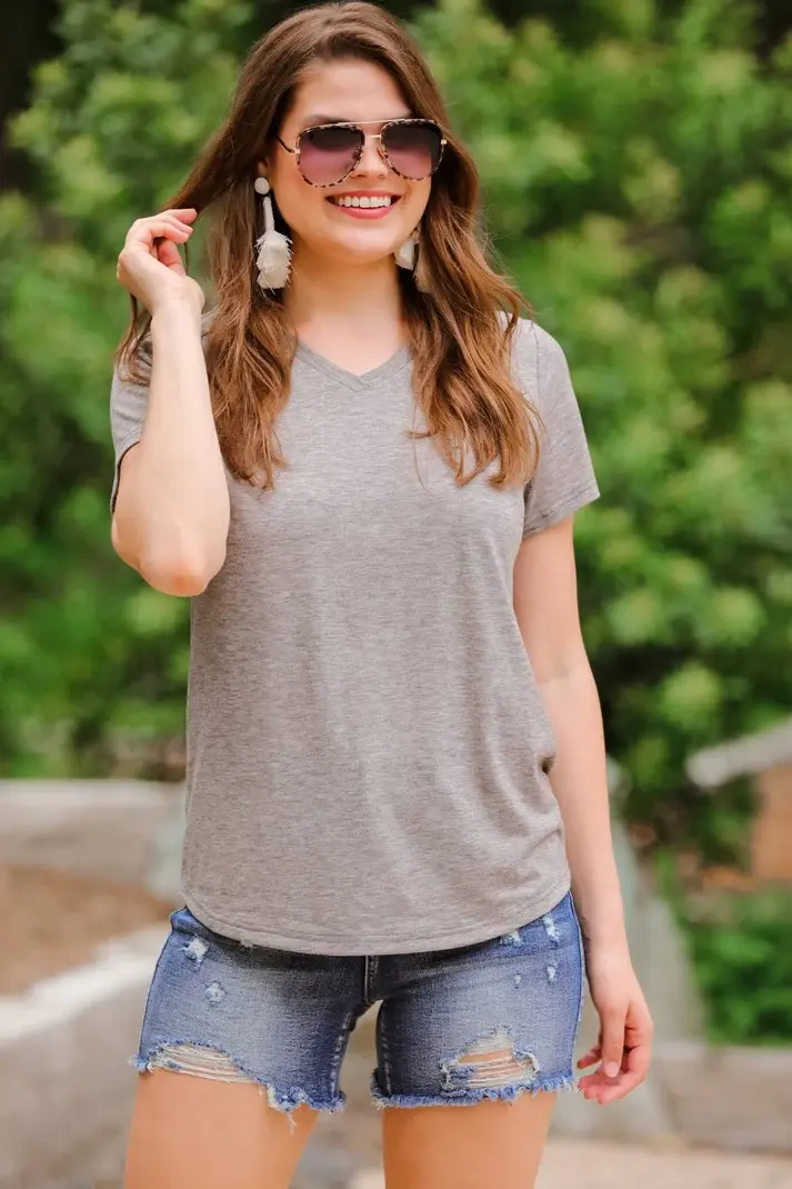 Jess Lea Basic Tee- Heathered Grey